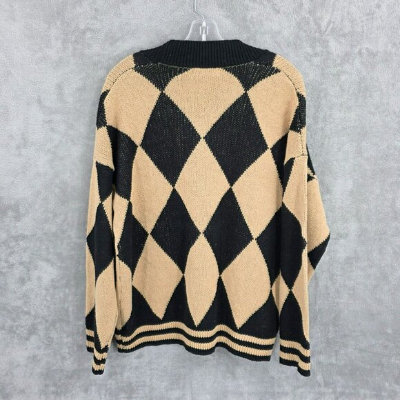 Nasty Gal Wild Flower Knit Cardigan Sweater XS S Black Camel Diamond Buttons New - Picture 10 of 11